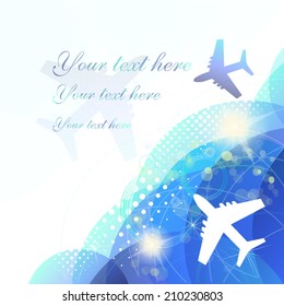 Abstract air background blue circle with an airplane. Vector