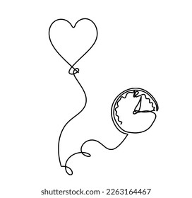 Abstract air balloon and clock as line drawing on white background. Vector