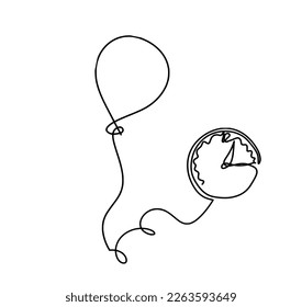 Abstract air balloon and clock as line drawing on white background. Vector