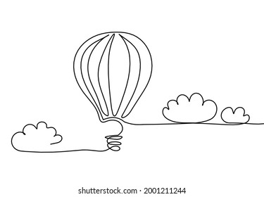 Abstract air balloon with clouds as line drawing on white background. Vector