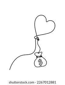 Abstract air balloon and dollar as line drawing on white background. Vector