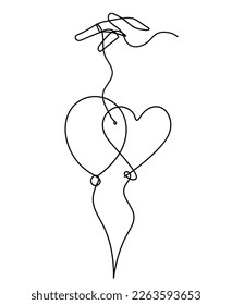 Abstract air balloon and hand as line drawing on white background. Vector