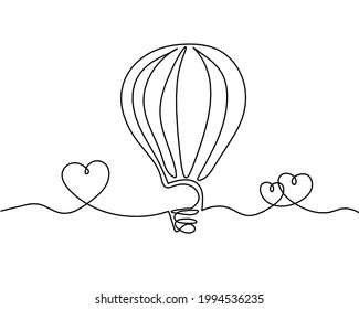 Abstract air balloon with hearts as line drawing on white background. Vector