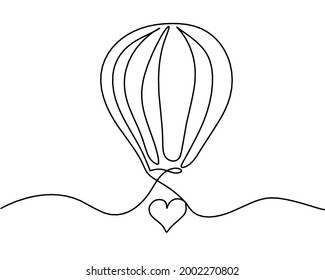 Abstract air balloon with hearts as line drawing on white background. Vector
