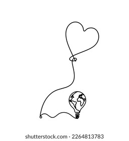 Abstract air balloon and light bulb as line drawing on white background. Vector