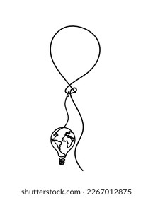 Abstrakter Luftballon und Glühbirne als Linie auf weißem Hintergrund. Vektorgrafik