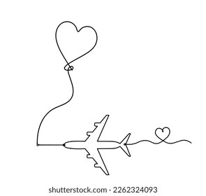 Abstract air balloon and  plane as line drawing on white background. Vector