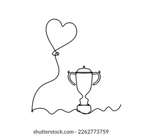 Resumen de globo de aire y trofeo como dibujo de líneas sobre fondo blanco. Vector