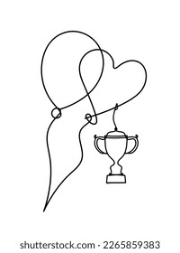 Abstract air balloon and  trophy as line drawing on white background. Vector