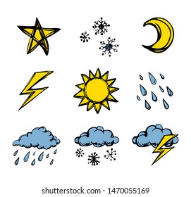 Abstract air element on light white backdrop. Eco water, warm solar ray, ice crescent beam, danger, energy, droplet emblem. Bright color hand drawn web logo mark in art modern doodle cartoon graphic