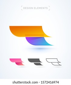 Abstract aircraft wing logo icon set. Origami paper and material design style.