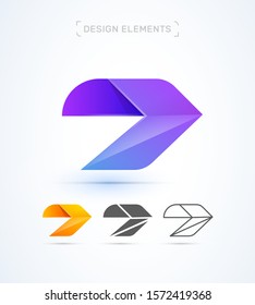 Abstract aircraft wing logo icon set. Origami paper and material design style. Arrow