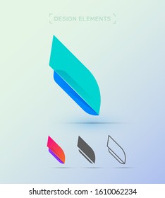 Abstract aircraft wing logo icon set. Origami and fluent material design style