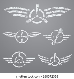 Abstract airforce grunge emblem set on gray background