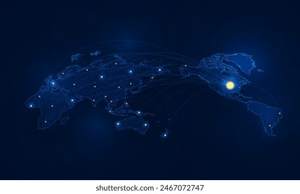 Aerolíneas Abstractas del mundo mapa de avión para logística en fondo de tecnología de negocios de iluminación Hitech concepto de comunicación fondo de innovación, diseño de Vectores