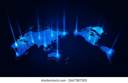 Aerolíneas Abstractas del mapa mundial de avión para logística en Fondo de tecnología de negocios Light out Fondo de innovación de concepto de comunicación Hitech, diseño de Vector