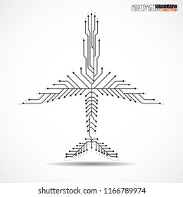 Abstract airplane with circuit board, plane logo. Vector