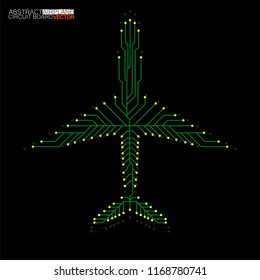 Abstract airplane with circuit board, plane logo. Vector