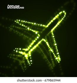 Abstract airplane of glowing dots. Vector illustration. Eps10