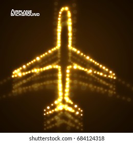 Abstract airplane of glowing dots. Vector illustration. Eps10