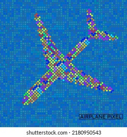 Abstract airplane of pixeles, colorful symbol. Vector illustration