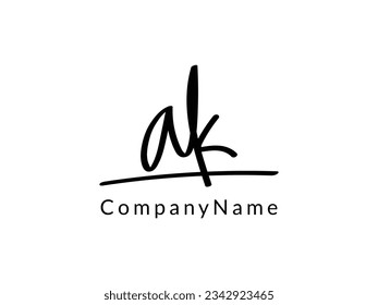 abstract AK handwritten logo design