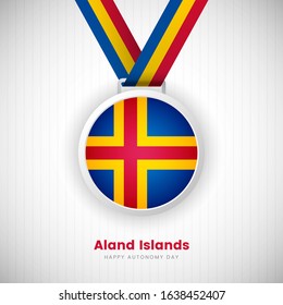 Abstract Aland Islands country flag on medal vector. Happy autonomy day of Aland Islands background with classic typography.