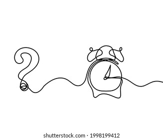 Abstract alarm clock with question mark as line drawing on white background. Vector