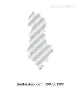 Resumen mapa de Albania con líneas diagonales grises. Mapa de franjas de Albania. Ilustración del vector EPS10.