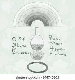 Abstract alchemy illustration with planet symbols
