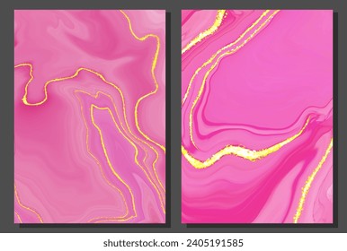 Abstract alcohol ink background with golden crackers. Design template with glitter kintsugi, vector illustration.