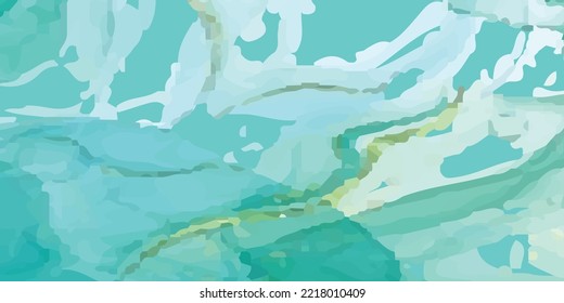 Abstract alcohol ink in green and gold on white background and smudges