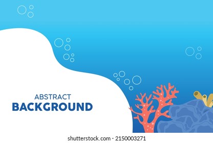 Abstract algae and reefs in Ocean with blue Background. World Ocean Day. Colored vector illustration.