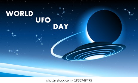 Abstract Aliens On Flying Saucers Space Background Gradient Unidentified Flying Object World Ufo Day Vector Design Style