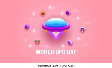 Abstract Aliens On Flying Saucers Planet Background Gradient Unidentified Flying Object World Ufo Day Vector Design Style