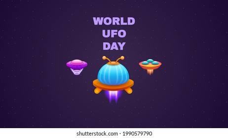 Abstract Aliens On Flying Saucers Space Background Gradient Unidentified Flying Object World Ufo Day Vector Design Style