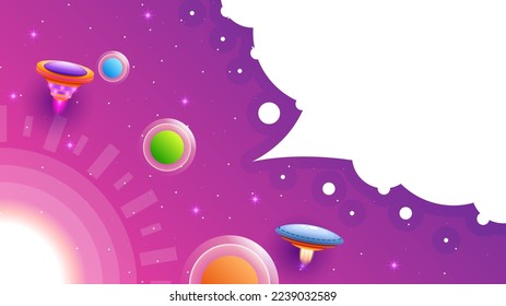 Abstract Aliens On Flying Saucers In Dark Space Planet Background Gradient Unidentified Flying Object Ufo Stars Vector Design Style