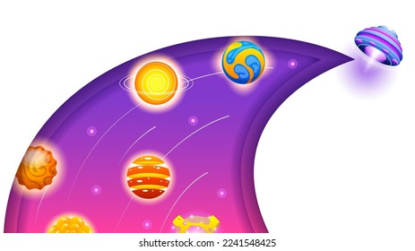 Abstract Aliens On Flying Saucers In Dark Space Planet Background Gradient Unidentified Flying Object Ufo Stars Vector Design Style