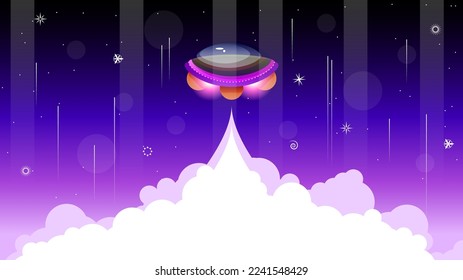 Abstract Aliens On Flying Saucers In Dark Space Planet Background Gradient Unidentified Flying Object Ufo Stars Vector Design Style