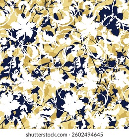 abstract all over vector flowers pattern on yellow