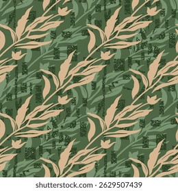 abstract all over vector leaves pattern on green