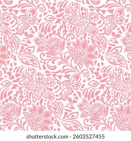 abstract all over vector peach flowers pattern on white