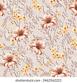 abstract all over vector red flower pattern on brown