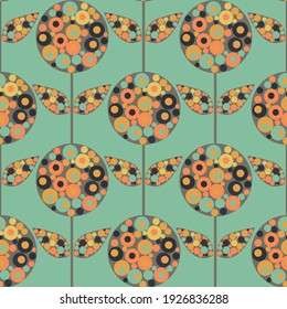 Resumen del fondo de patrón sin fisuras del vector floral de Allium. Flores y hojas modernas de mediados de siglo, llenas de formas redondeadas de color marrón. Repetición del efecto garland estilizado para el concepto de verano