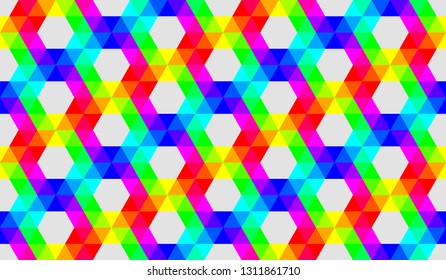 Abstract allover hexagon pattern in rainbow colours. Modern seamless vector motif for phone case, surface design, web site backgrounds, print work, wrapping paper.