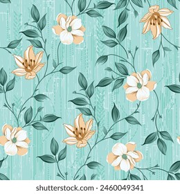 abstract allover vector flower pattern on green background