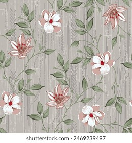 abstract allover vector flower pattern on brown background