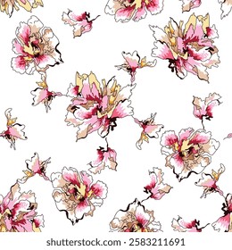 abstract allover vector flower pattern on white