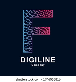 Abstract alphabet F letter line vector template logo. Suitable for technology, digital and dimension icon