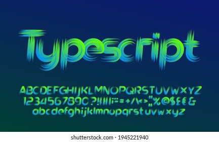Tipo de letra abstracto del alfabeto. letras de efecto de pincel, números y puntuación. Mayúsculas y minúsculas. Escritura vectorial de material para su diseño en estilo deportivo.